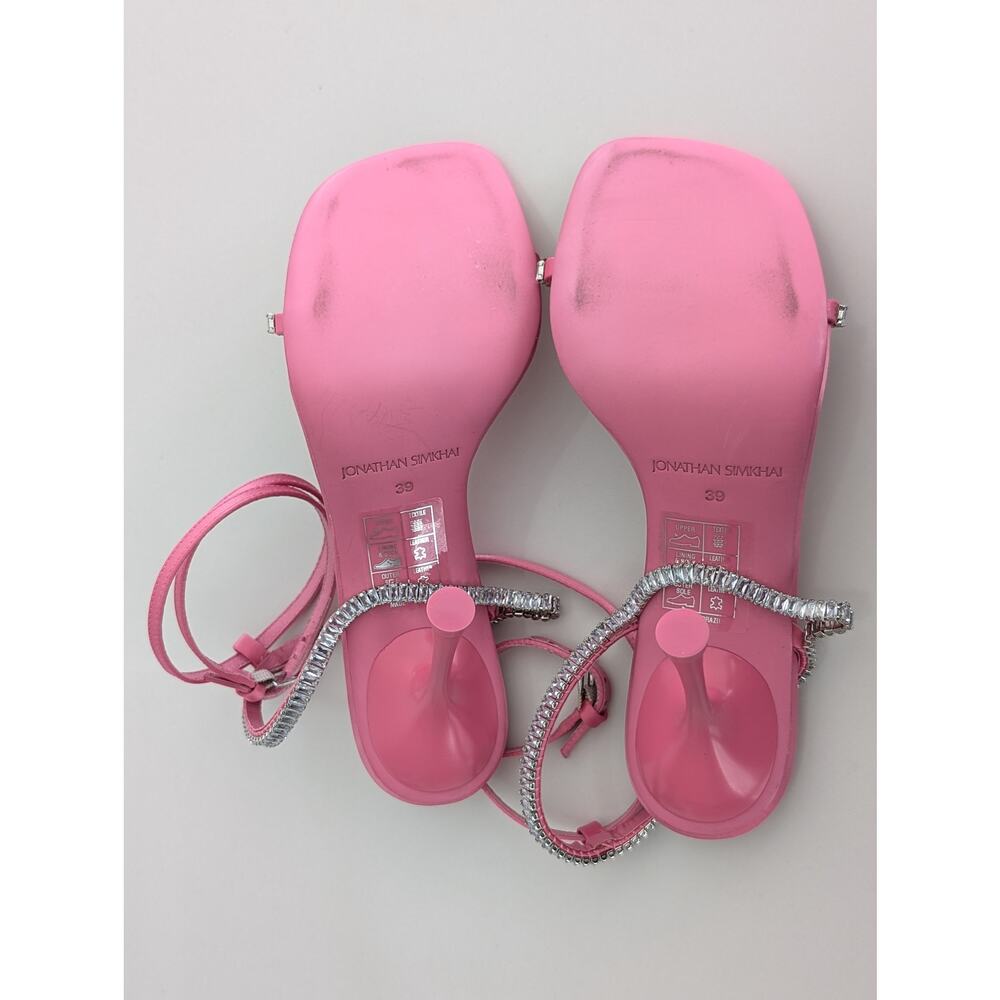 Jonathan Simkhai Luxon Crystal Harness Sandals 8.5 39 Pink Leather Party Heel - Picture 9 of 11